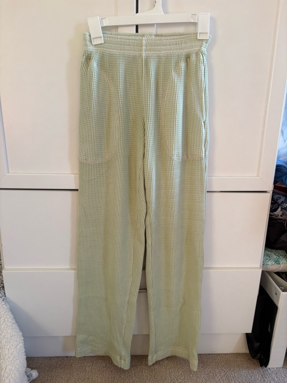 aerie Light Green Waffle Wide Leg Pants